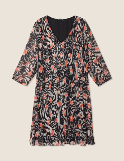 Robe évasée plissée orange femme
