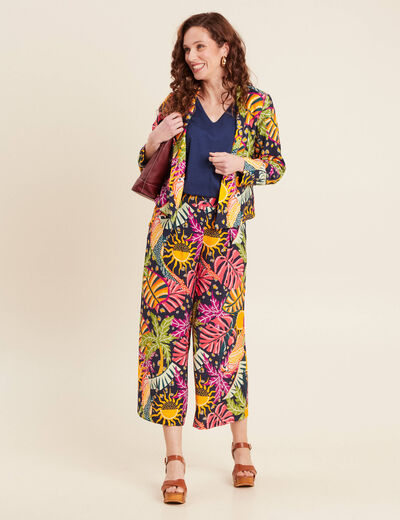 Veste courte col châle multicolore femme