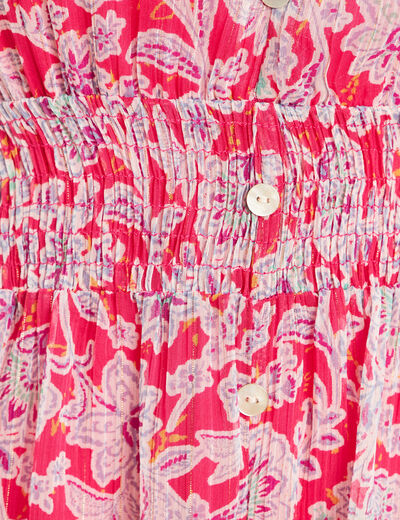 Robe longue &eacute;vas&eacute;e col v manches coudes rose femme