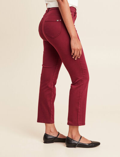 Pantalon droit taille haute 7/8ème bordeaux femme