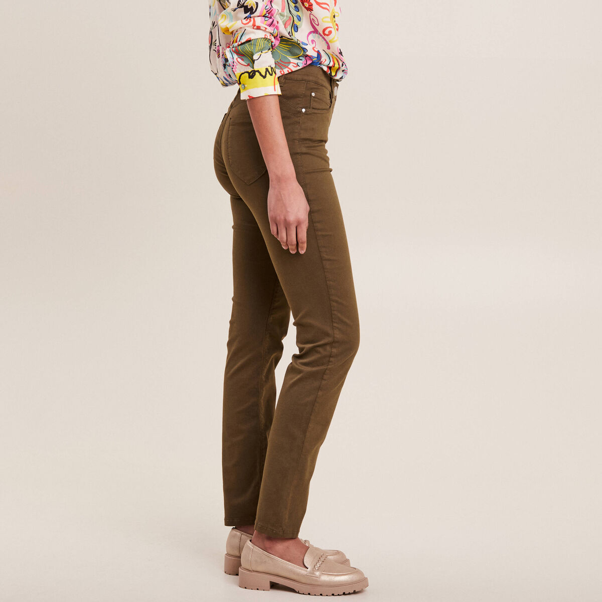 Pantalon magique ajusté taille standard vert olive femme