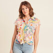 Chemise manches courtes nouée multicolore femme