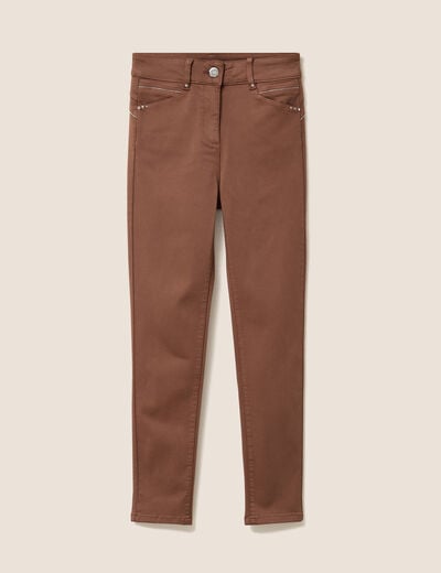 Pantalon coupe ajust&eacute;e taille haute marron femme