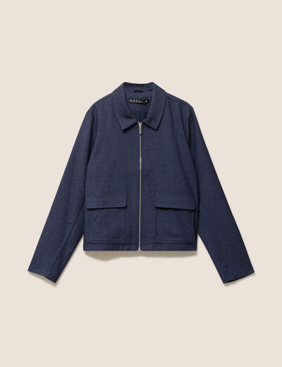 Veste courte droite en jean doubl&eacute;e denim brut femme