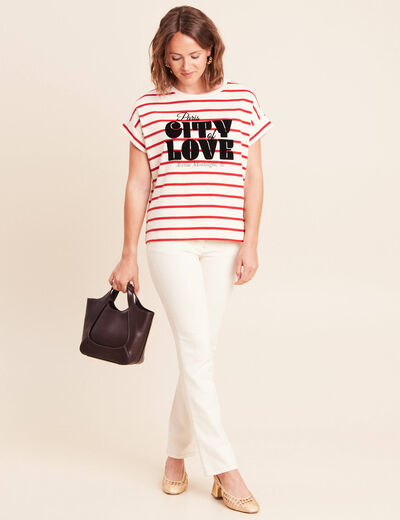T-shirt droit col rond manches courtes rouge femme