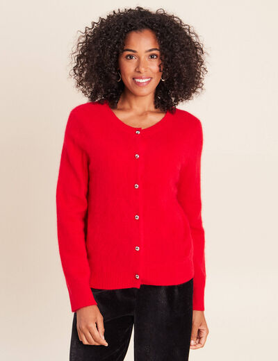 Gilet col rond rouge femme