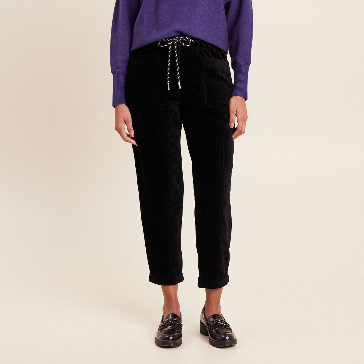 Pantalon coupe mom en velours noir femme