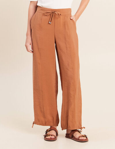 Pantalon taille haute 7/8&egrave;me resserr&eacute; beige femme