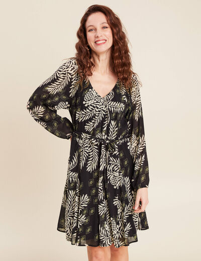 Robe évasée manches 3/4 noir femme