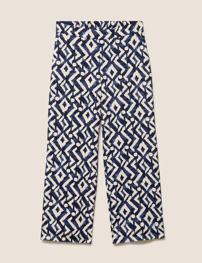 Pantalon large taille haute bleu femme