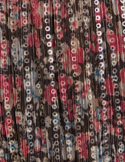 Robe fleurie à sequins évasée rose framboise femme