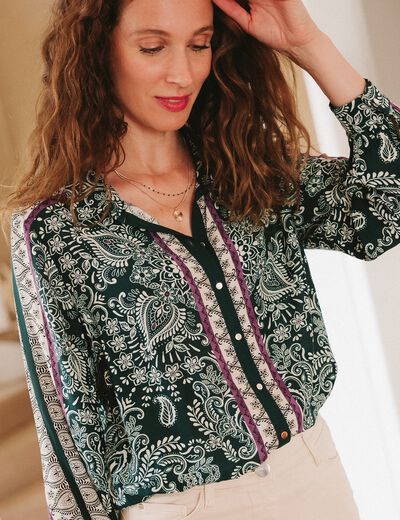 Chemise manches longues vert femme