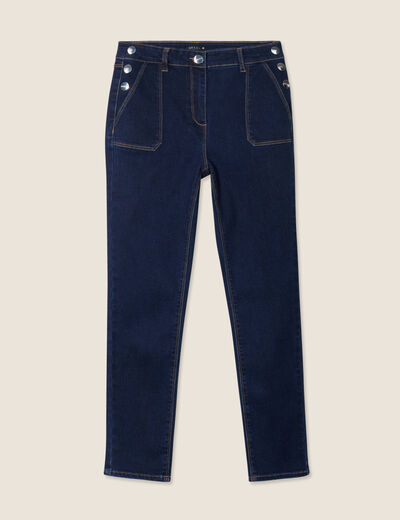 Jean ajusté boutons denim brut femme