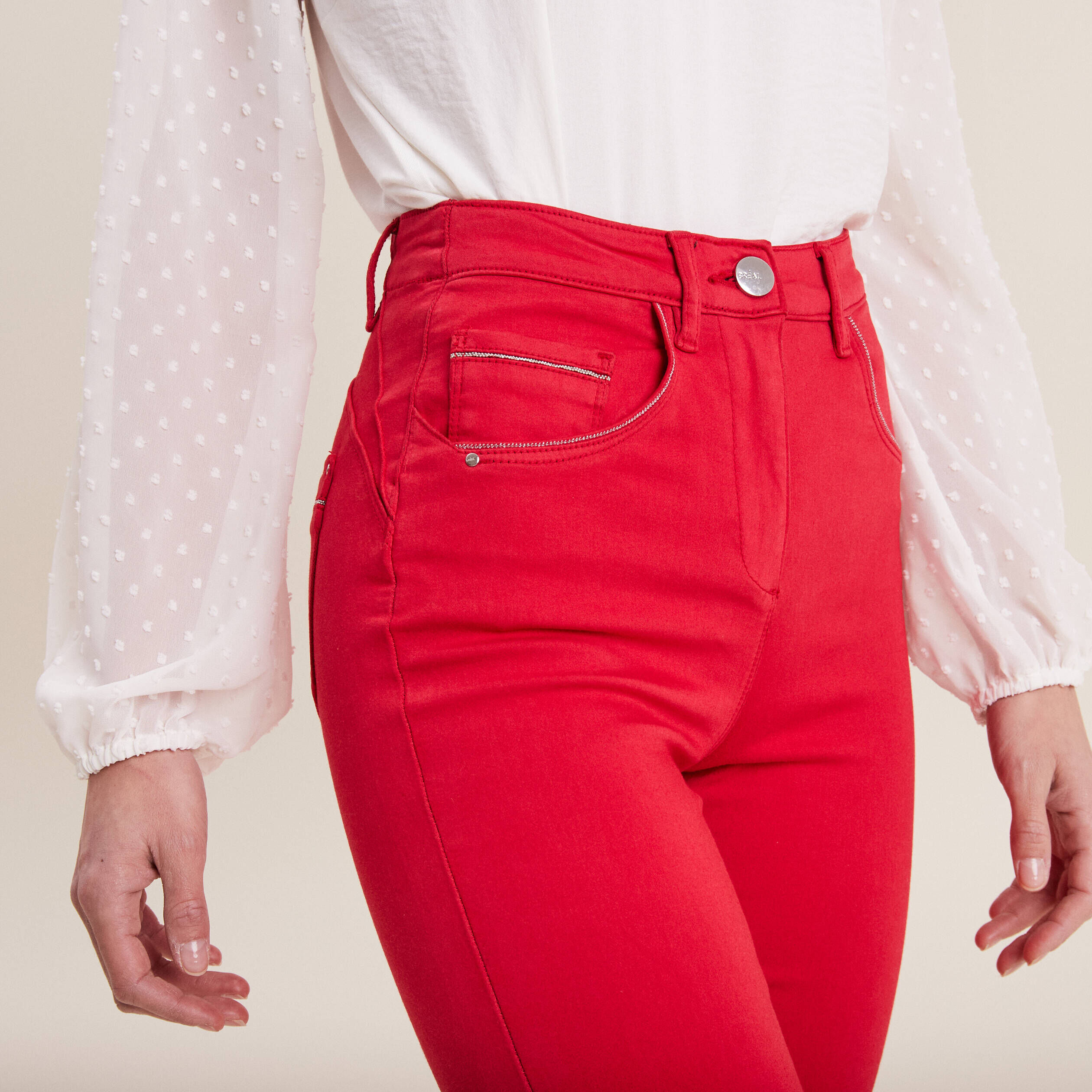 Pantalon taille haute rouge top