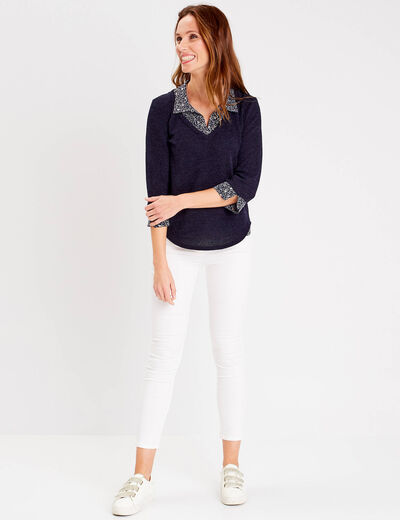 T-shirt manches 3/4 bleu femme