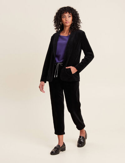 Pantalon paperbag velours noir femme