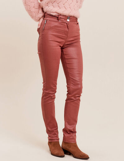 Pantalon ajusté enduit marron cognac femme