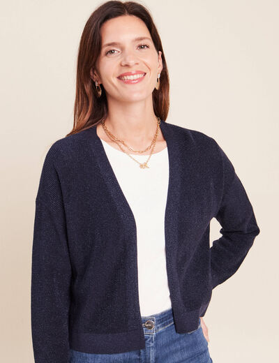 Gilet manches longues brillant bleu marine femme