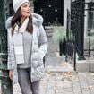 Doudoune droite &agrave; capuche gris clair femme