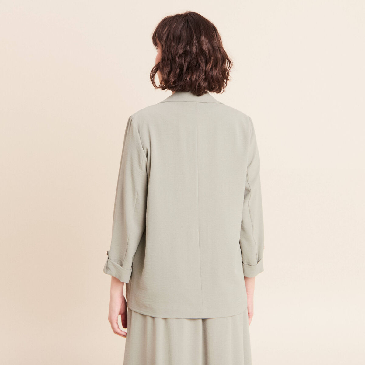 Veste longue droite col tailleur vert clair femme