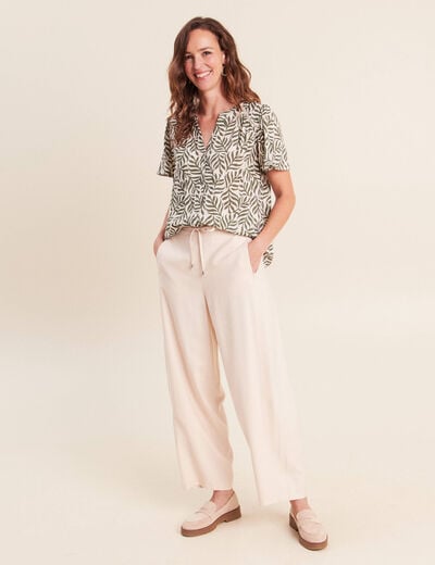 Blouse col v manches courtes fluide vert femme