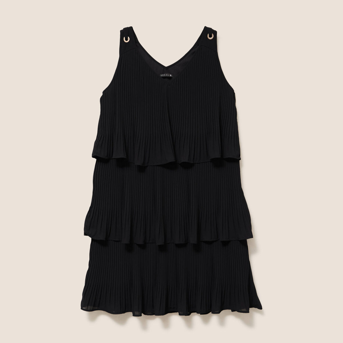 Robe pliss&eacute;e sans manches col v noir femme