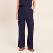 Pantalon large taille haute fluide bleu marine femme