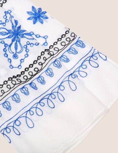 Foulard brodé à pampilles bleu marine femme