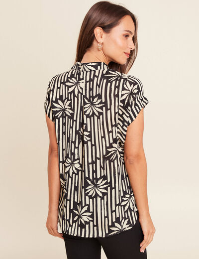 Blouse en voile col v manches courtes noir femme