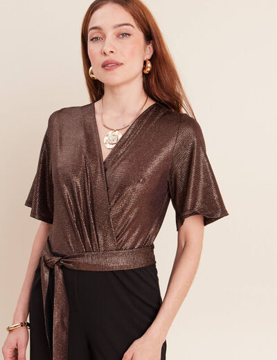 Combinaison pantalon droite marron cognac femme