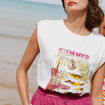 T-shirt col rond manches courtes ecru femme