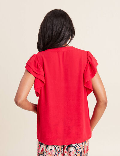 Blouse manches courtes volants rouge femme