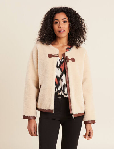 Manteau fausse fourrure ecru femme