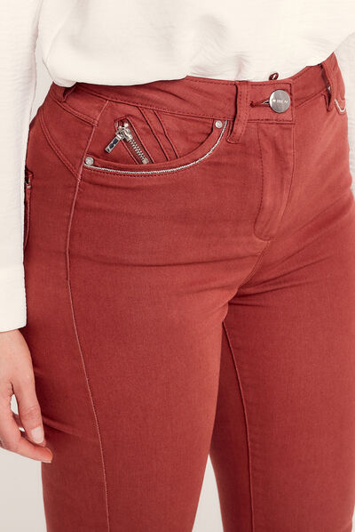Pantalon ajusté taille haute marron cognac femme