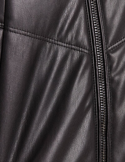 Doudoune à capuche simili cuir noir femme