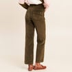 Pantalon taille haute en velours vert kaki femme