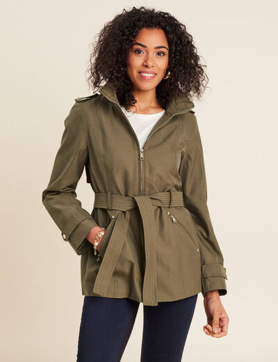 Parka droite ceinturée vert olive femme