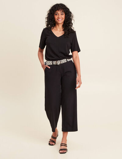 Pantalon large 7/8ème ceinturé noir femme