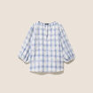 Blouse col tunisien manches 3/4 bleu femme