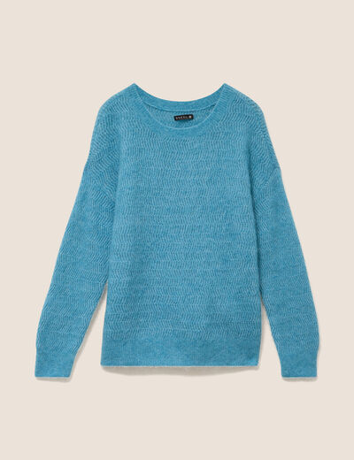 Pull droit col rond manches longues bleu p&eacute;trole femme