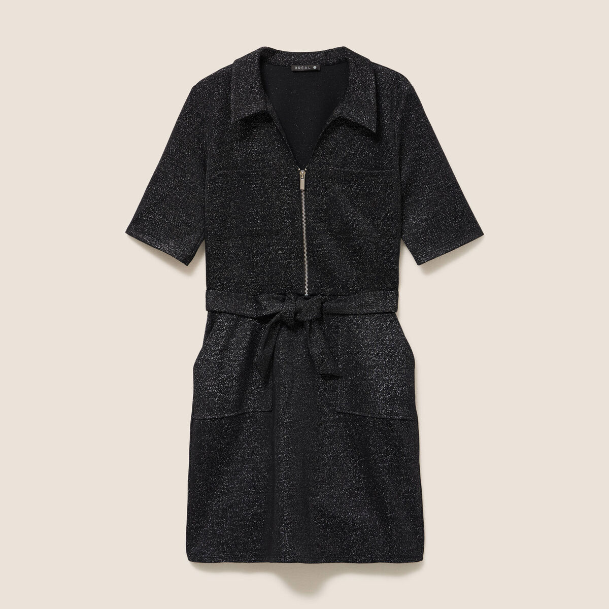 Robe &agrave; paillettes avec ceinture int&eacute;gr&eacute;e noir femme