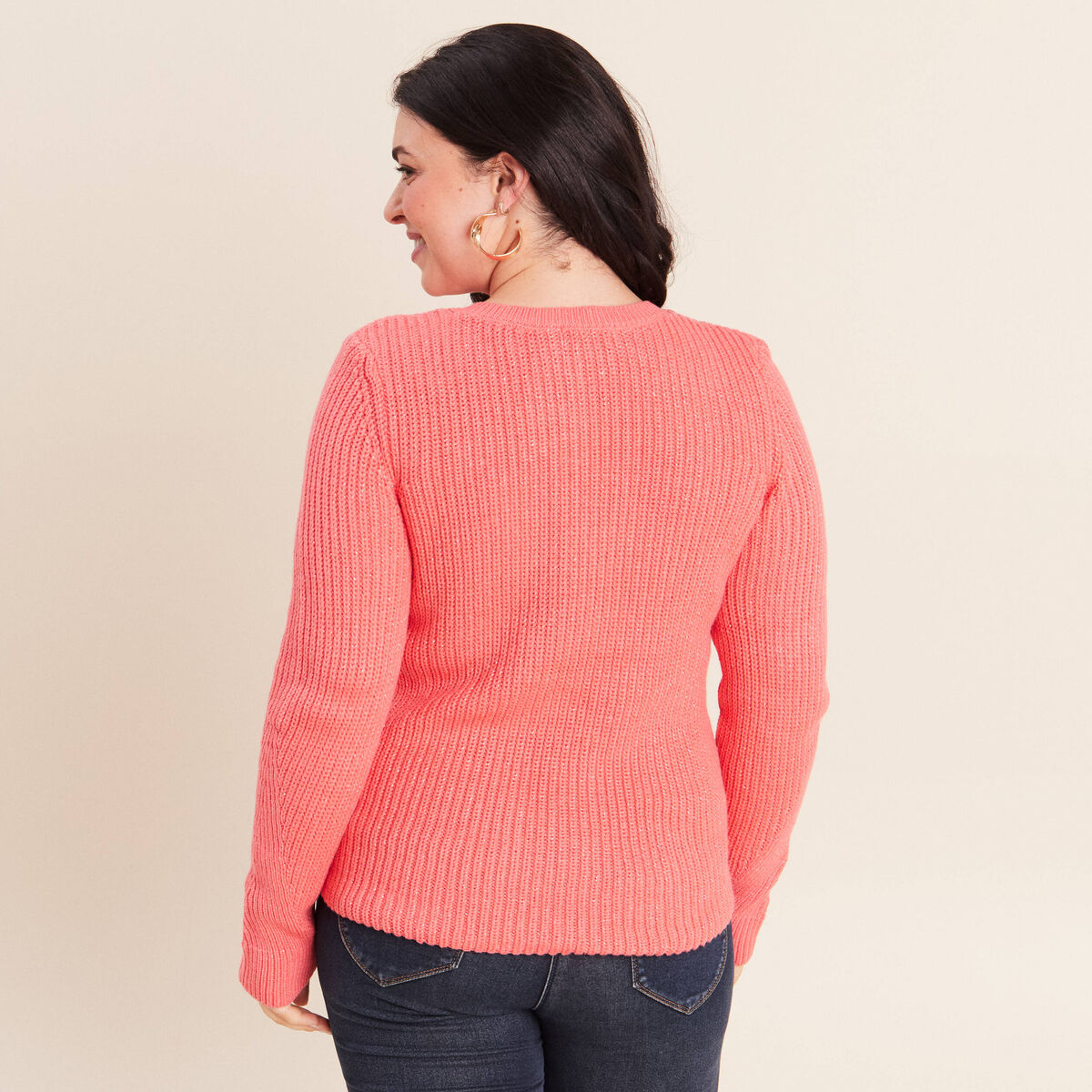Pull manches longues rose framboise femme
