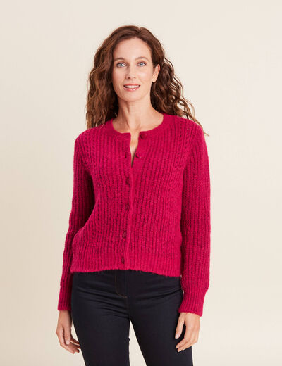 Gilet manches longues rose framboise femme
