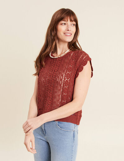 Débardeur macramé marron foncé femme