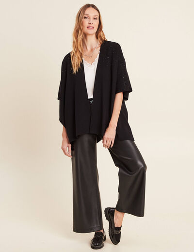 Poncho mi-long avec strass noir femme