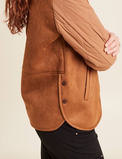 Blouson suédine boutonné camel femme