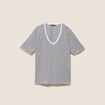 T-shirt droit broderie manches courtes bleu femme
