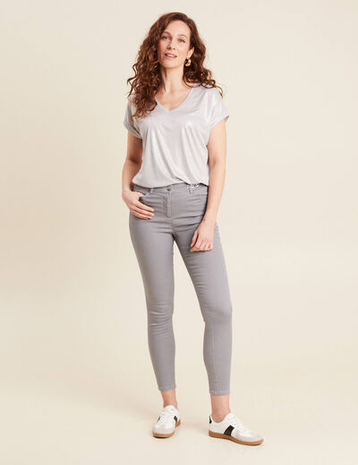 Pantalon ajusté sequins denim gris clair femme
