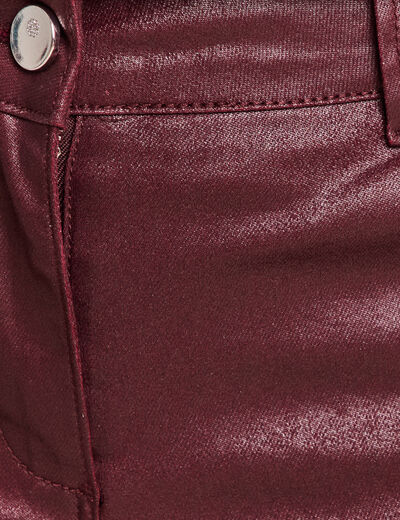 Pantalon enduit coupe large bordeaux femme
