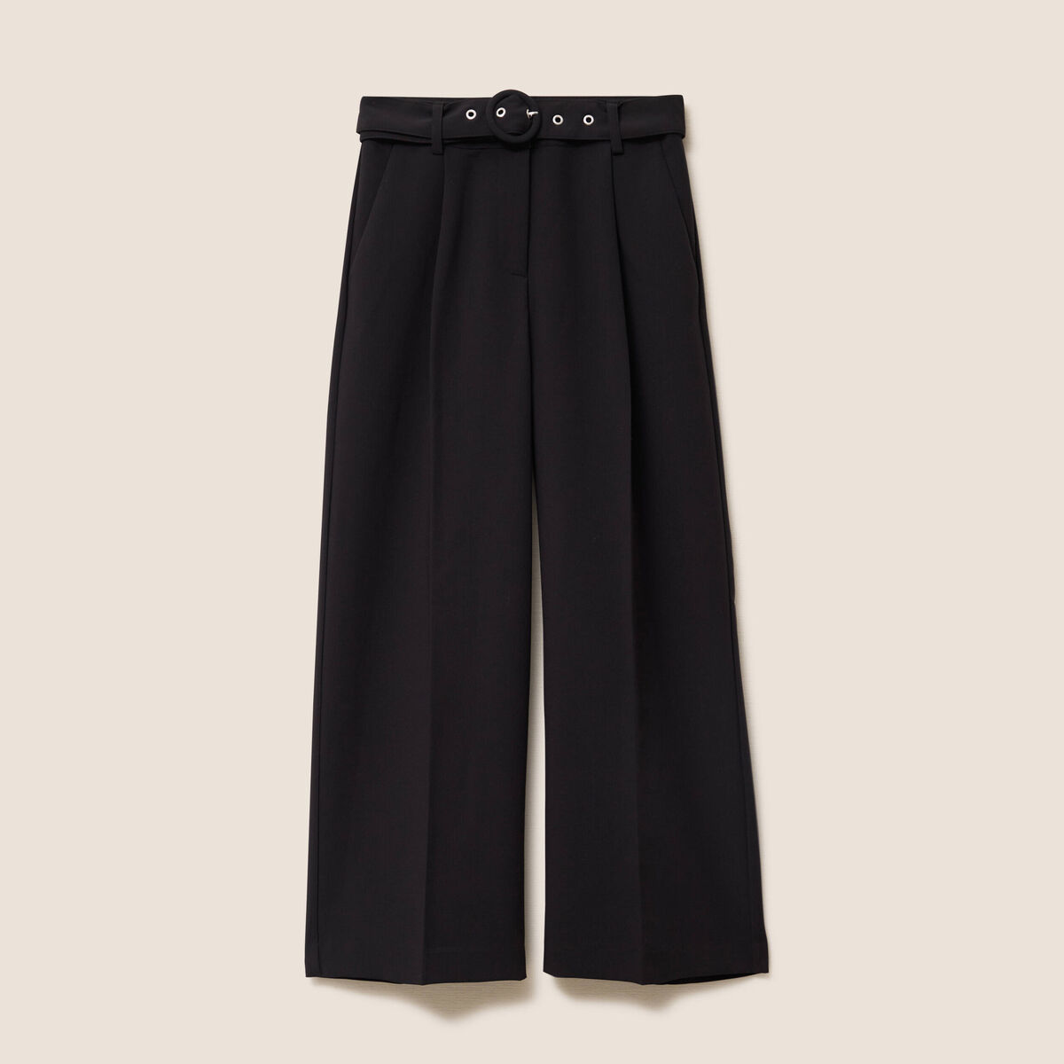 Pantalon droit 7/8&egrave;me taille haute noir femme